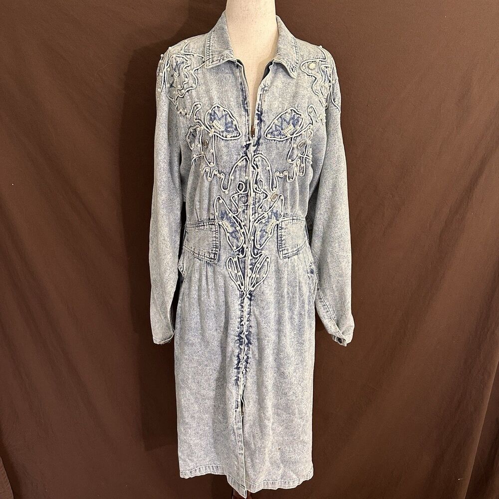 Andiamo Italia Rare Retro 1980's Acid Washed Jeweled Pearl Beading Denim-Size M